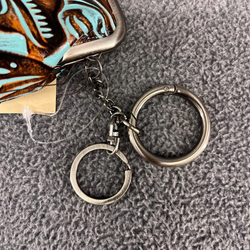 Patricia Nash Borse Coin Purse Women Turquoise Tooled Leather Floral Kiss Lock